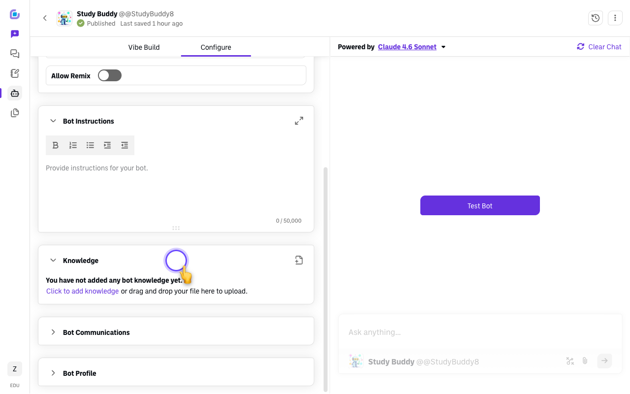 Screenshot: bot-knowledge-section