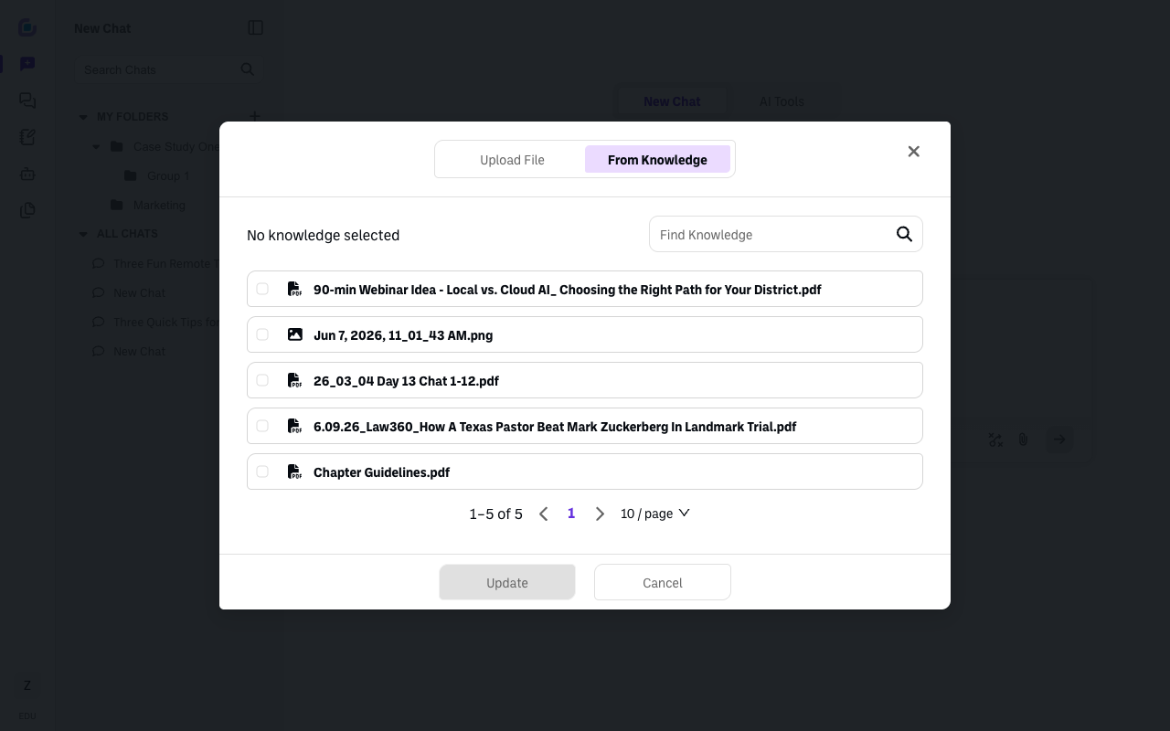 Screenshot: attach-from-knowledge-tab