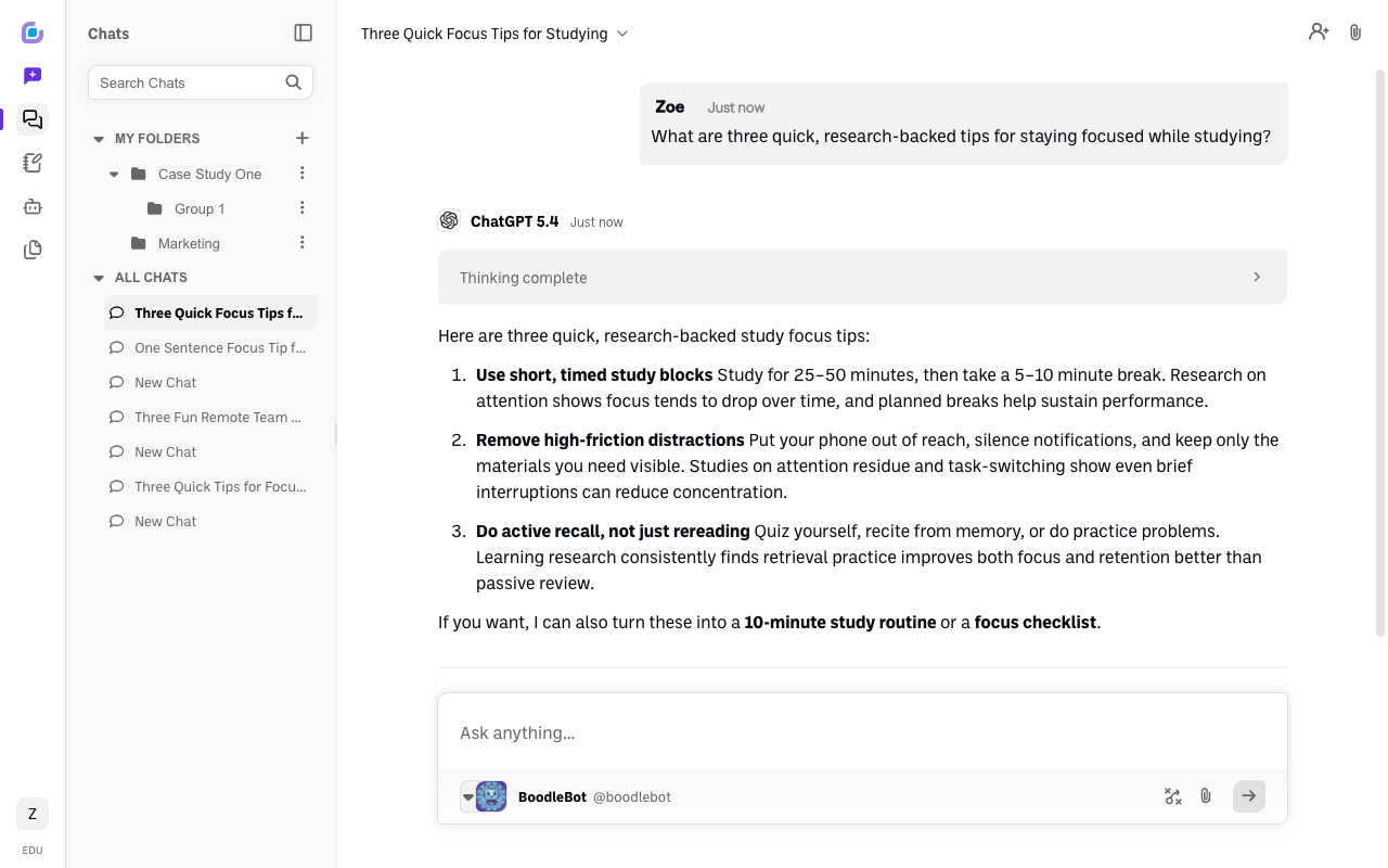 Screenshot: boodlebot-routed-response