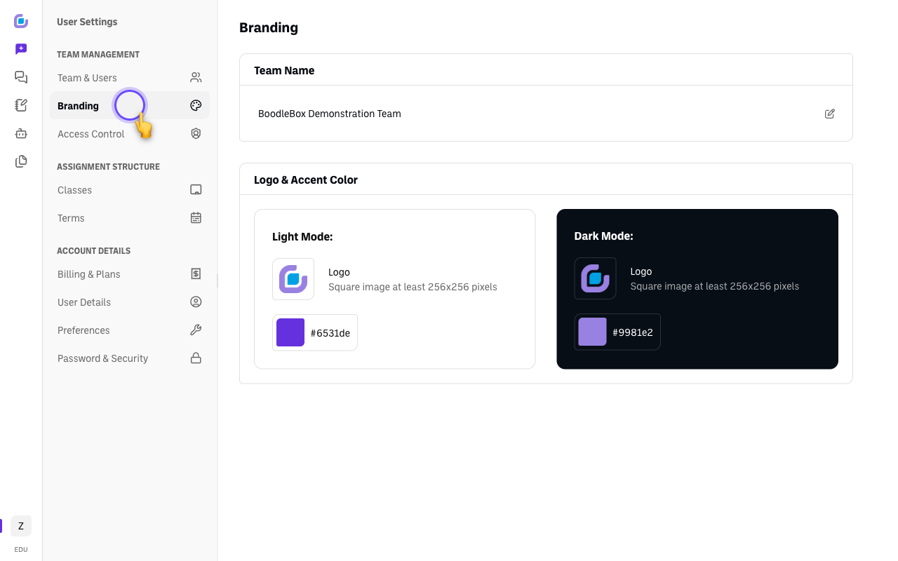 Screenshot: branding-page