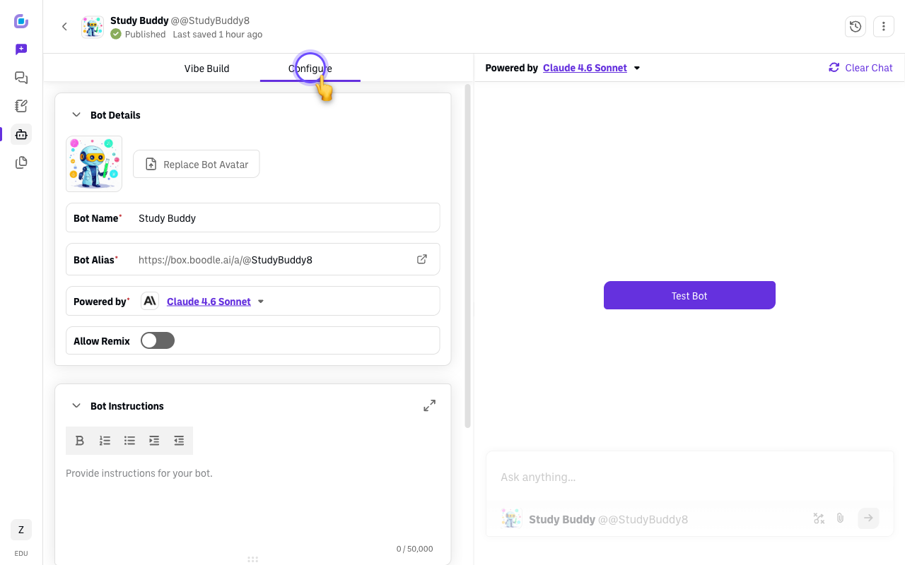 Screenshot: bot-configure-tab