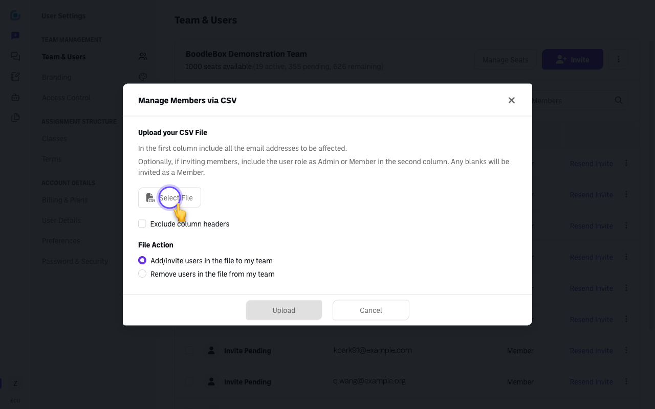 Screenshot: manage-members-csv