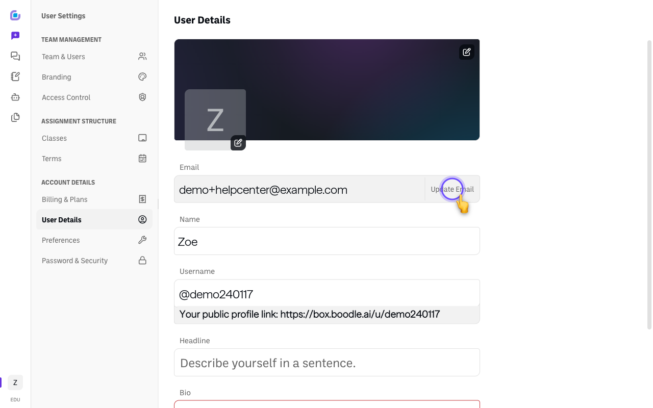 Screenshot: user-details-email