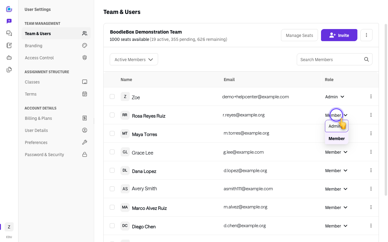 Screenshot: team-member-actions