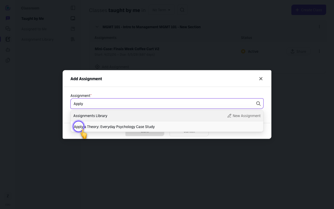 Screenshot: assign-to-class