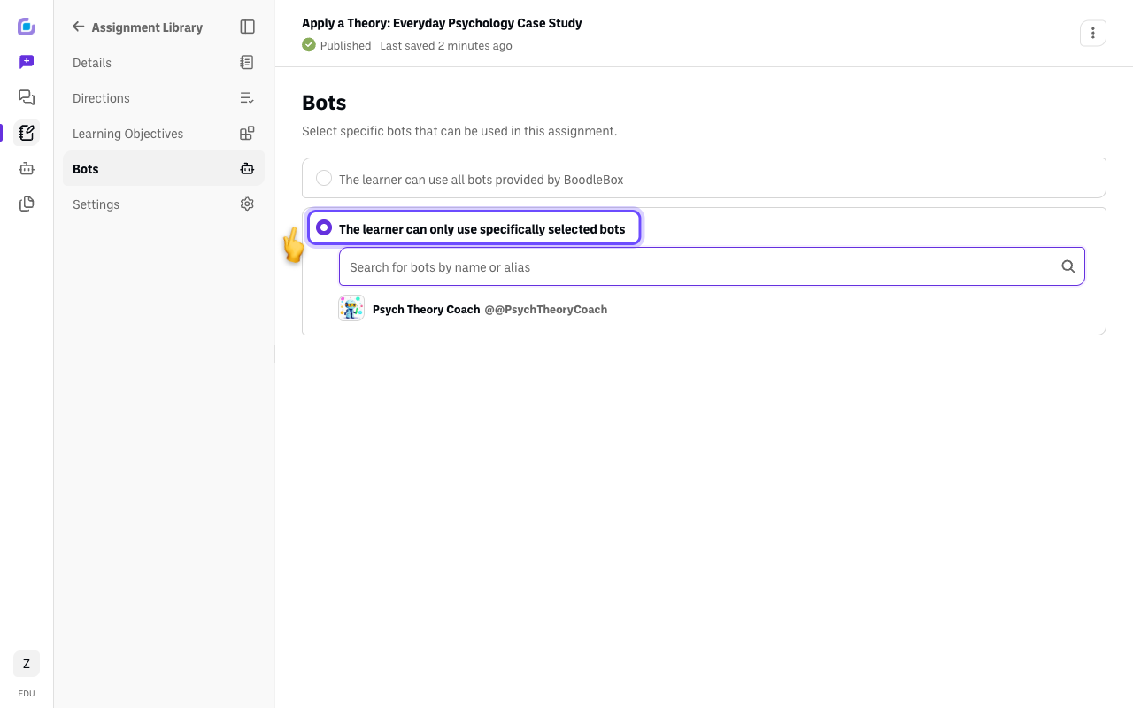 Screenshot: assignment-bots-tab