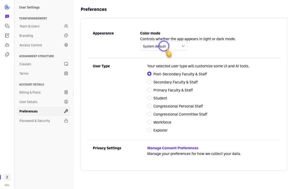 Screenshot: preferences-color-mode