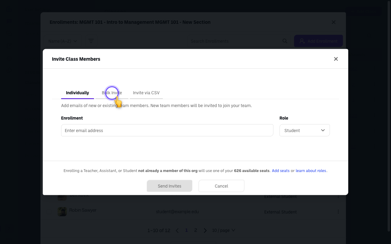 Screenshot: class-roster-invite