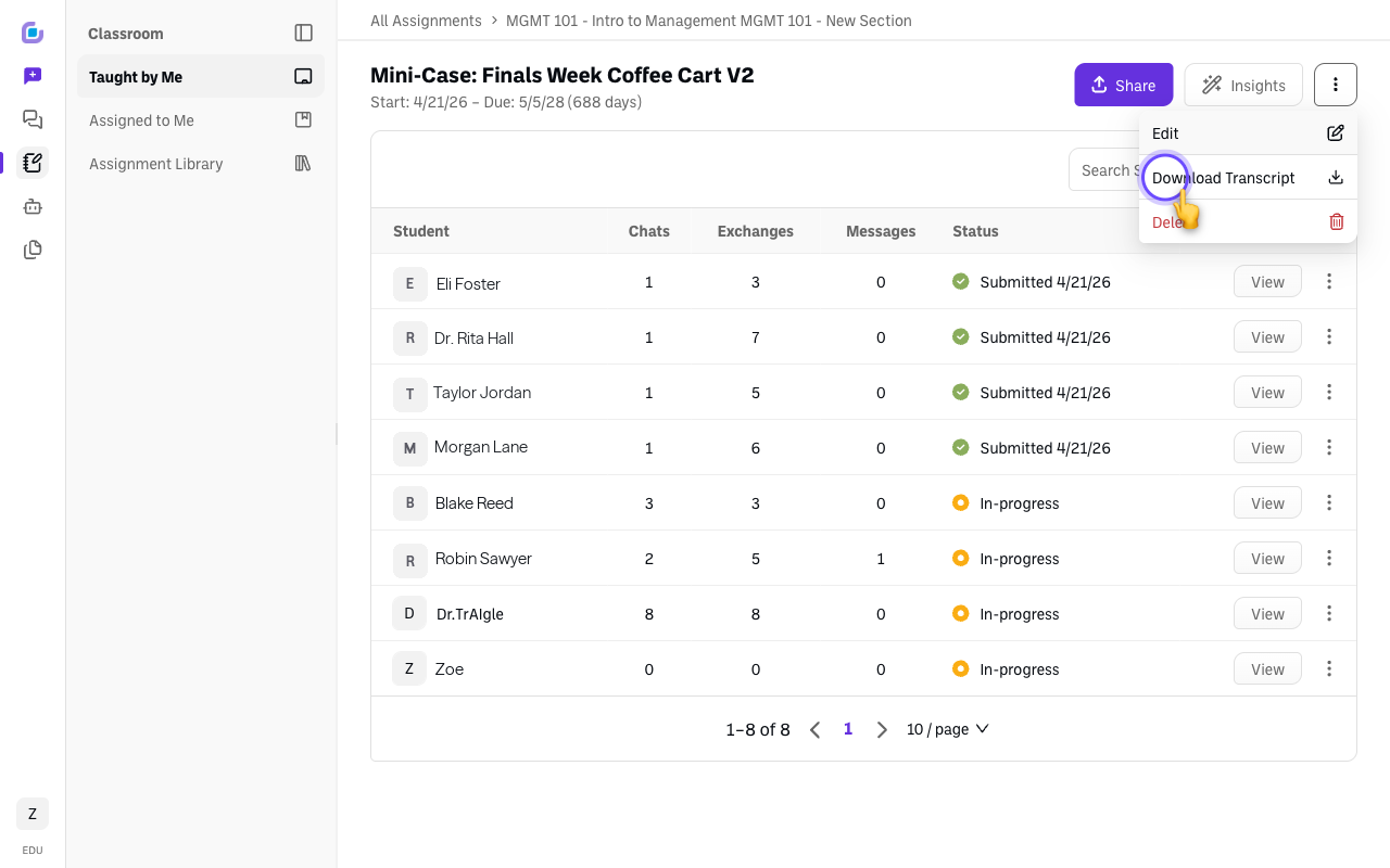 Screenshot: dashboard-download-transcript