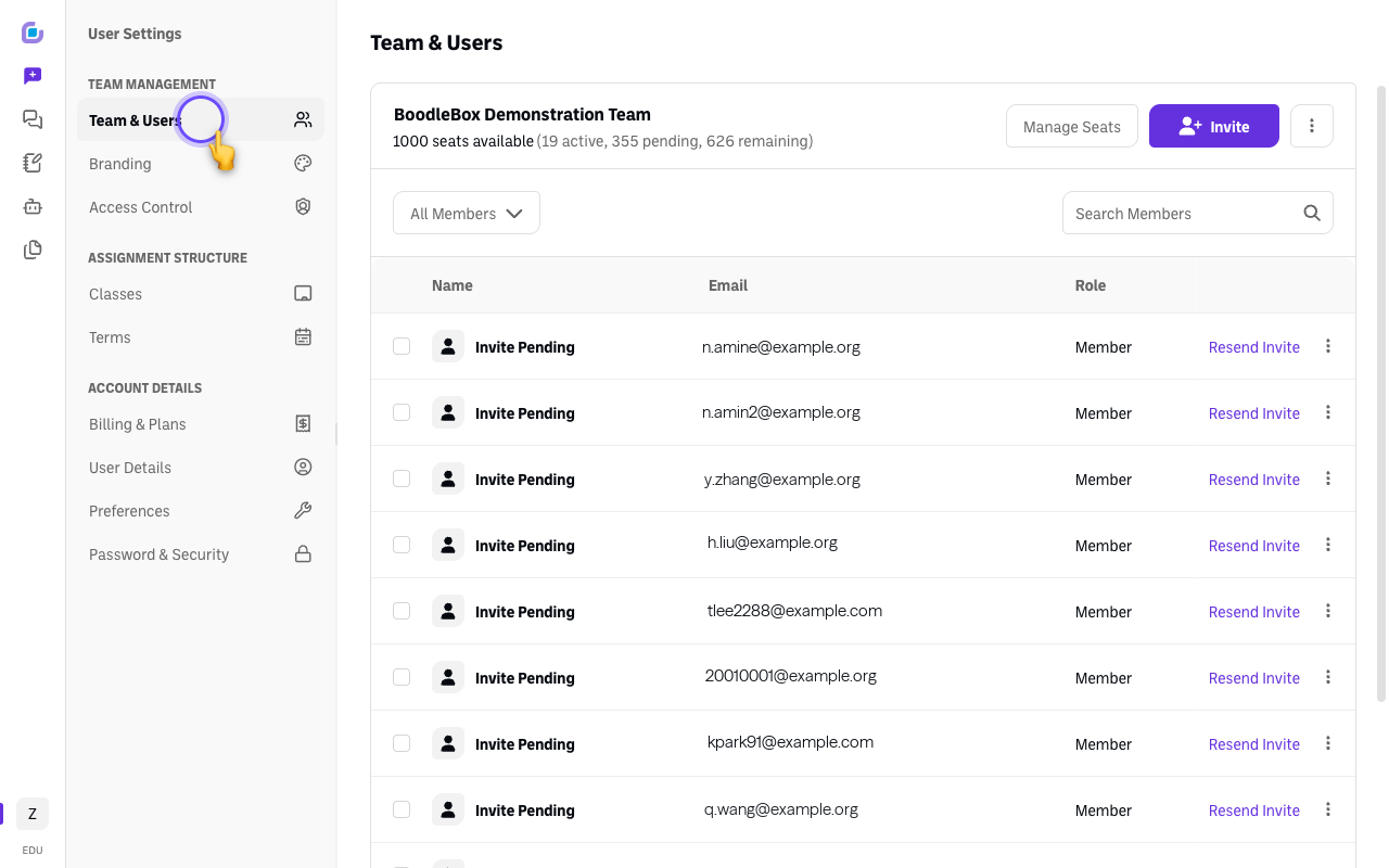 Screenshot: team-users-roster