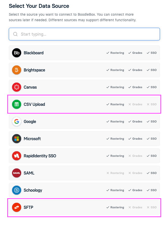 Screenshot: edlink-select-data-source