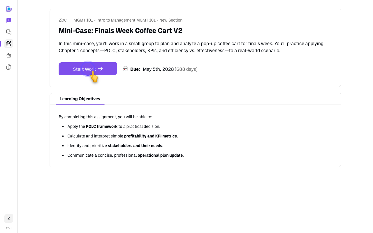 Screenshot: assignment-start-work